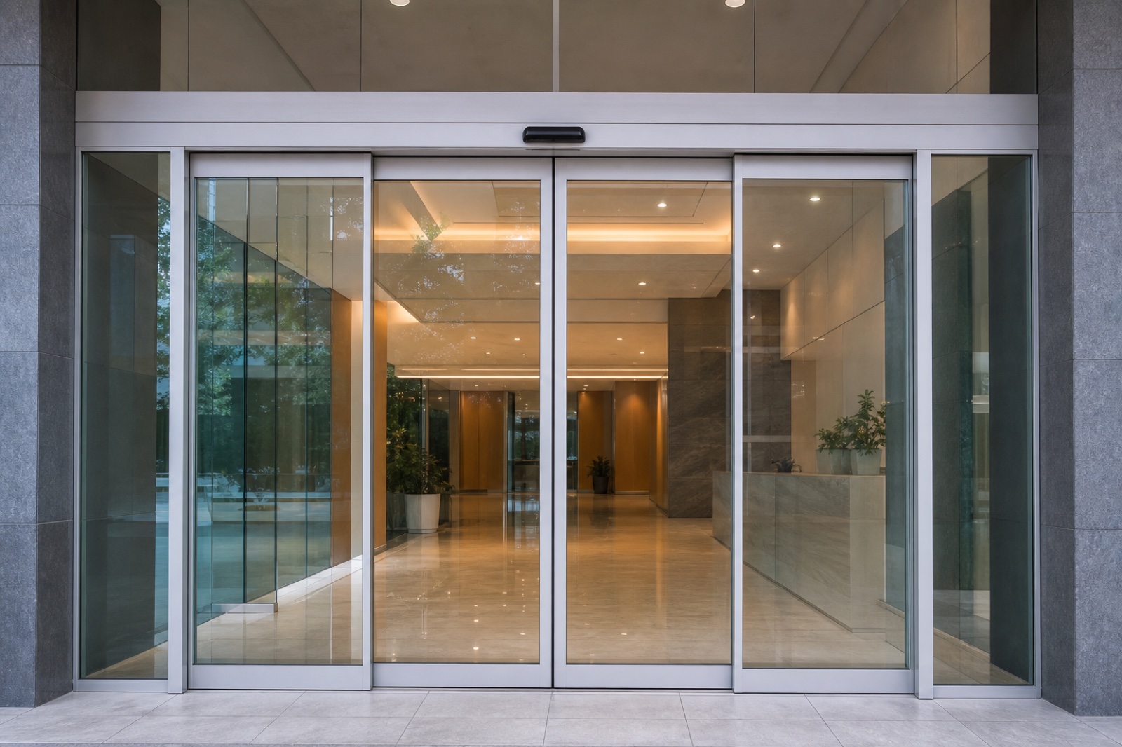 Frame automatic sliding door application at bank branch