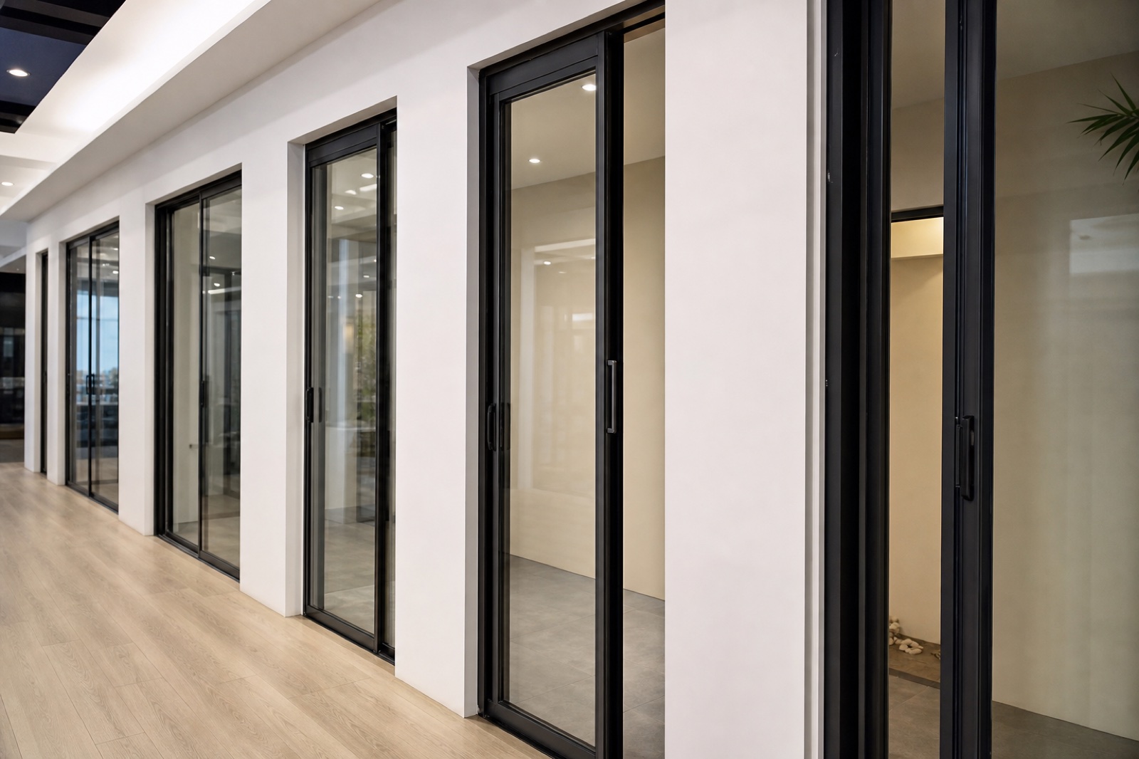 Ultra-narrow sliding door showroom application