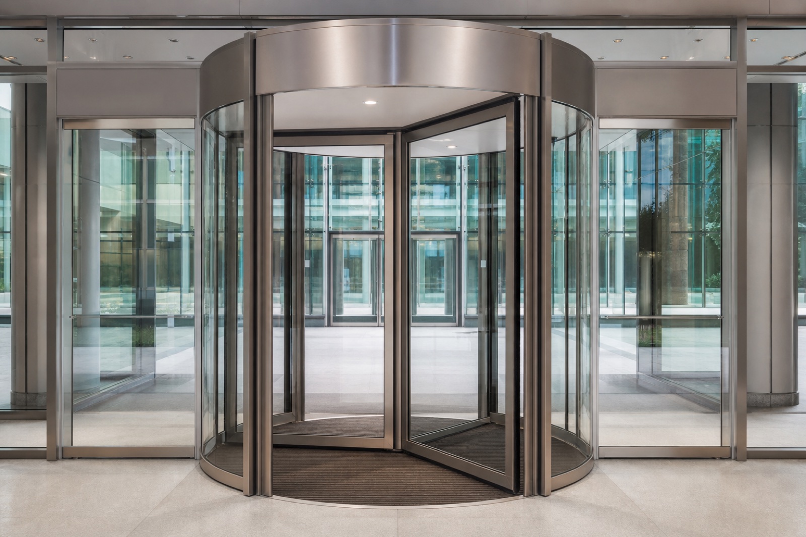 Two-wing revolving door installed in hotel lobby